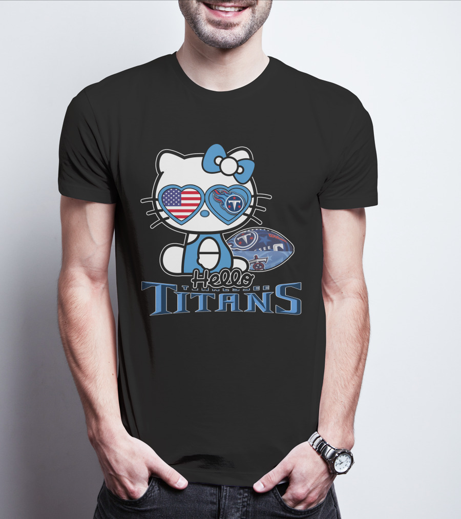 Hello Kitty Tennessee Titans Football American Flag T-Shirt