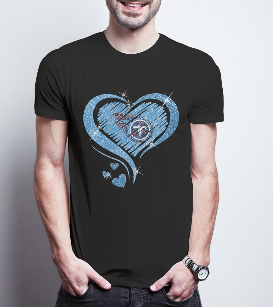 Tennessee Titans Heart Diamond Logo Sparkle T-Shirt