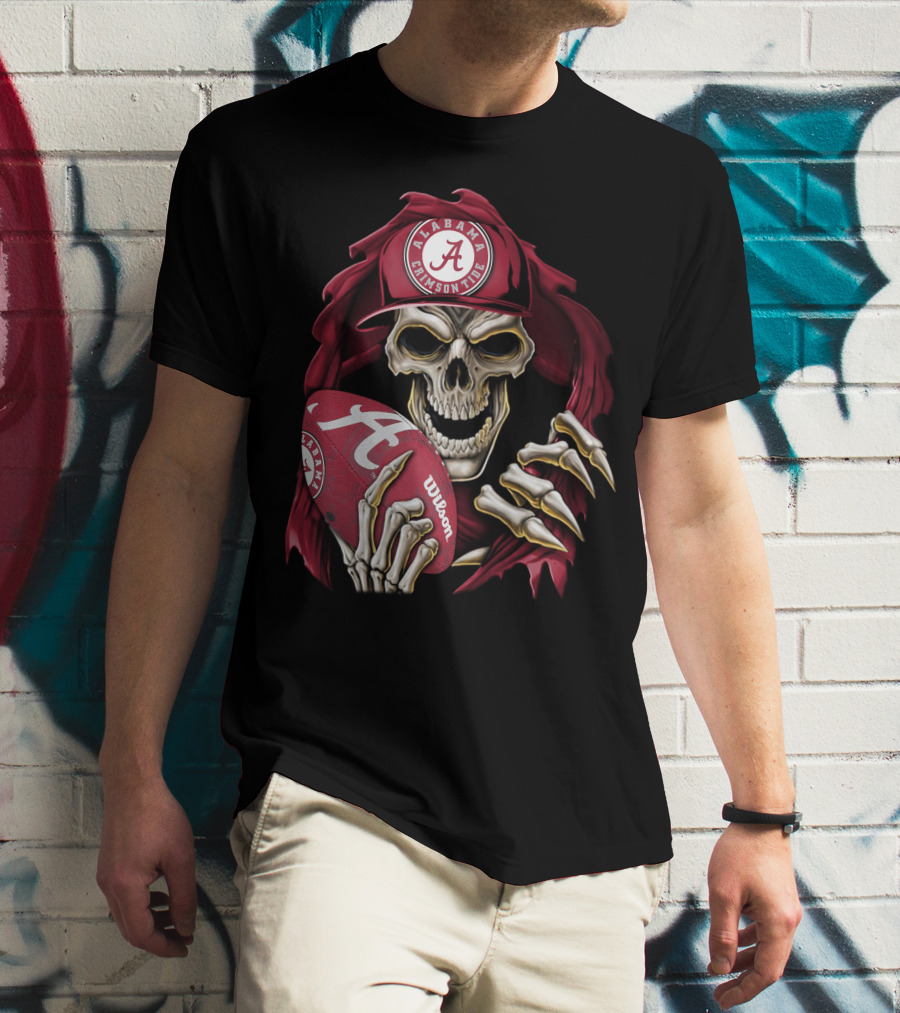 Skullbong Alabama Crimson Tide Skeleton Football Wilson T-Shirt