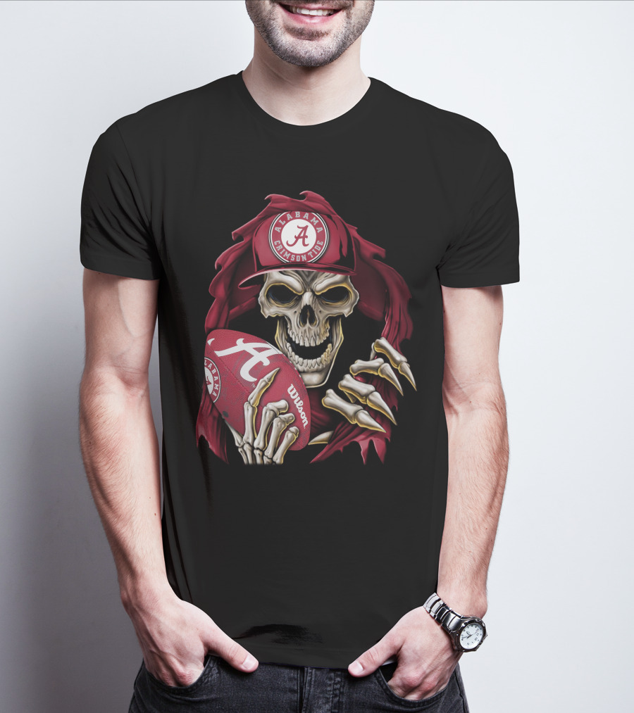Skullbong Alabama Crimson Tide Skeleton Football Wilson T-Shirt