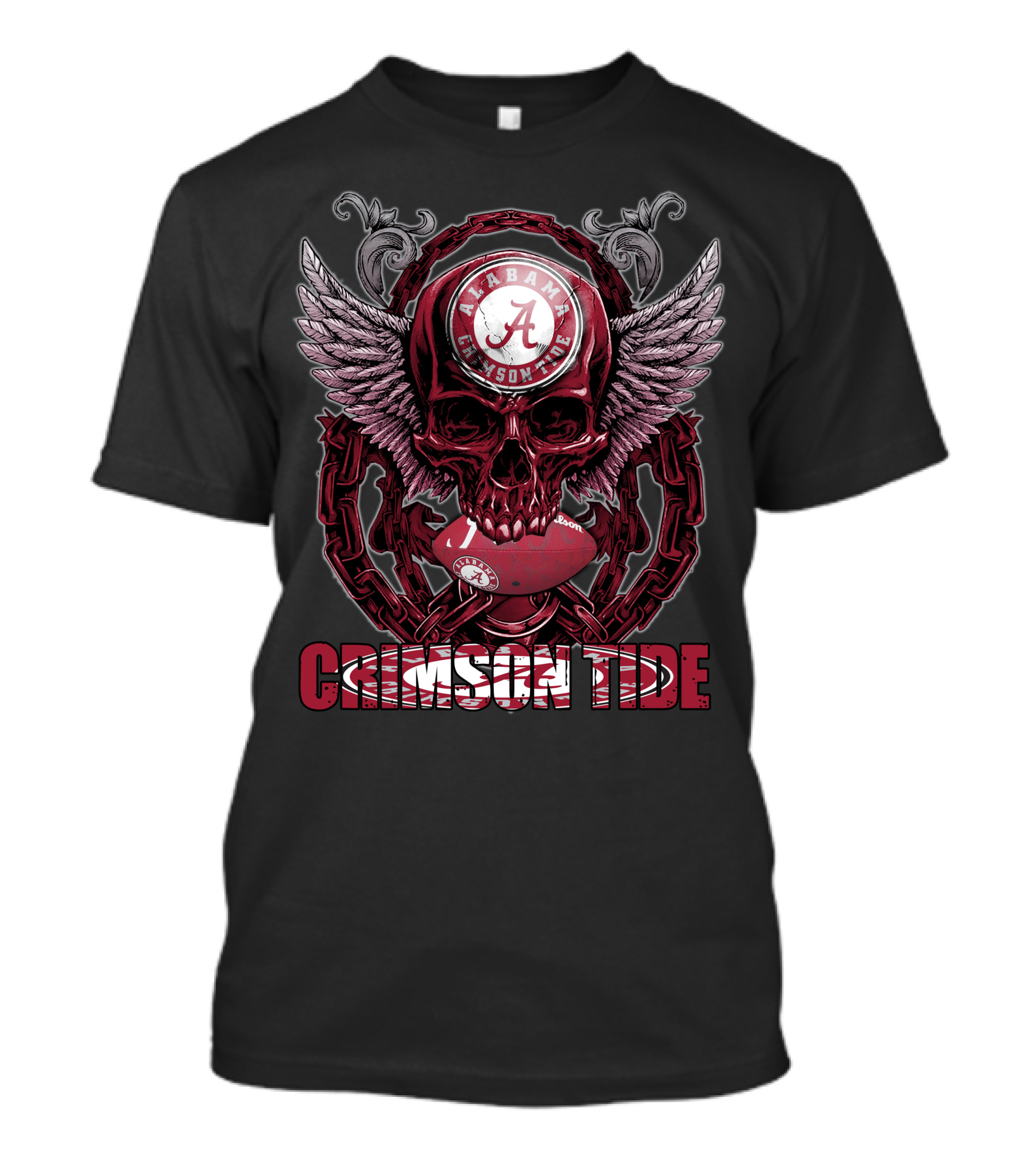 Alabama Crimson Tide Skullfb Winged Skull Football T-Shirt