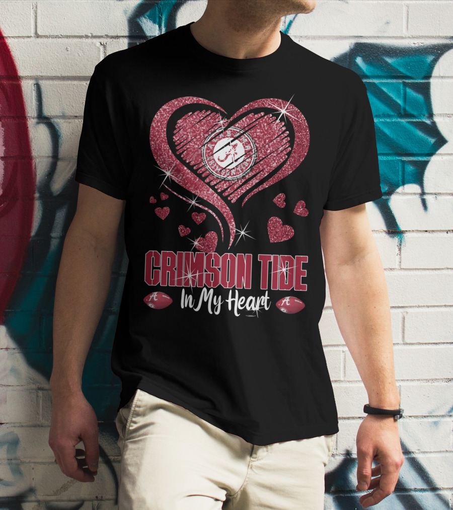 Crimson Tide In My Heart Alabama Football Fan Love T-Shirt