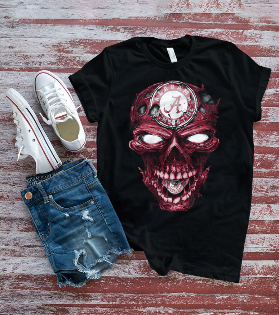 Skull V2 Alabama Crimson Tide A Logo Grinning Red Eyes T-Shirt
