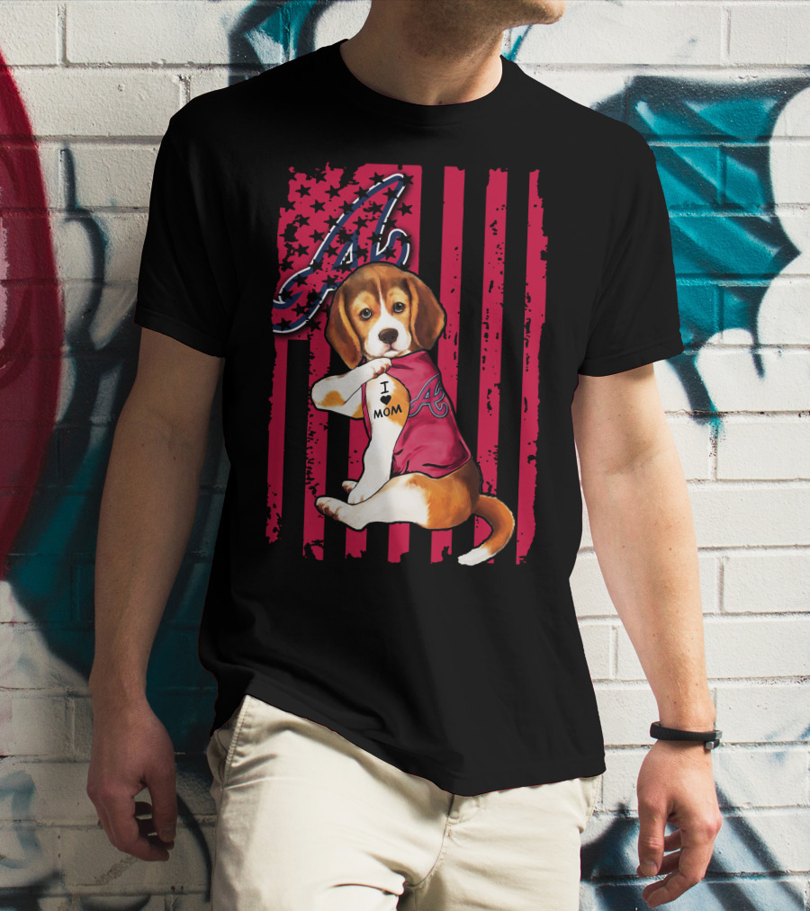 Beagle I Love Mom Atlanta Braves Stripes T-Shirt