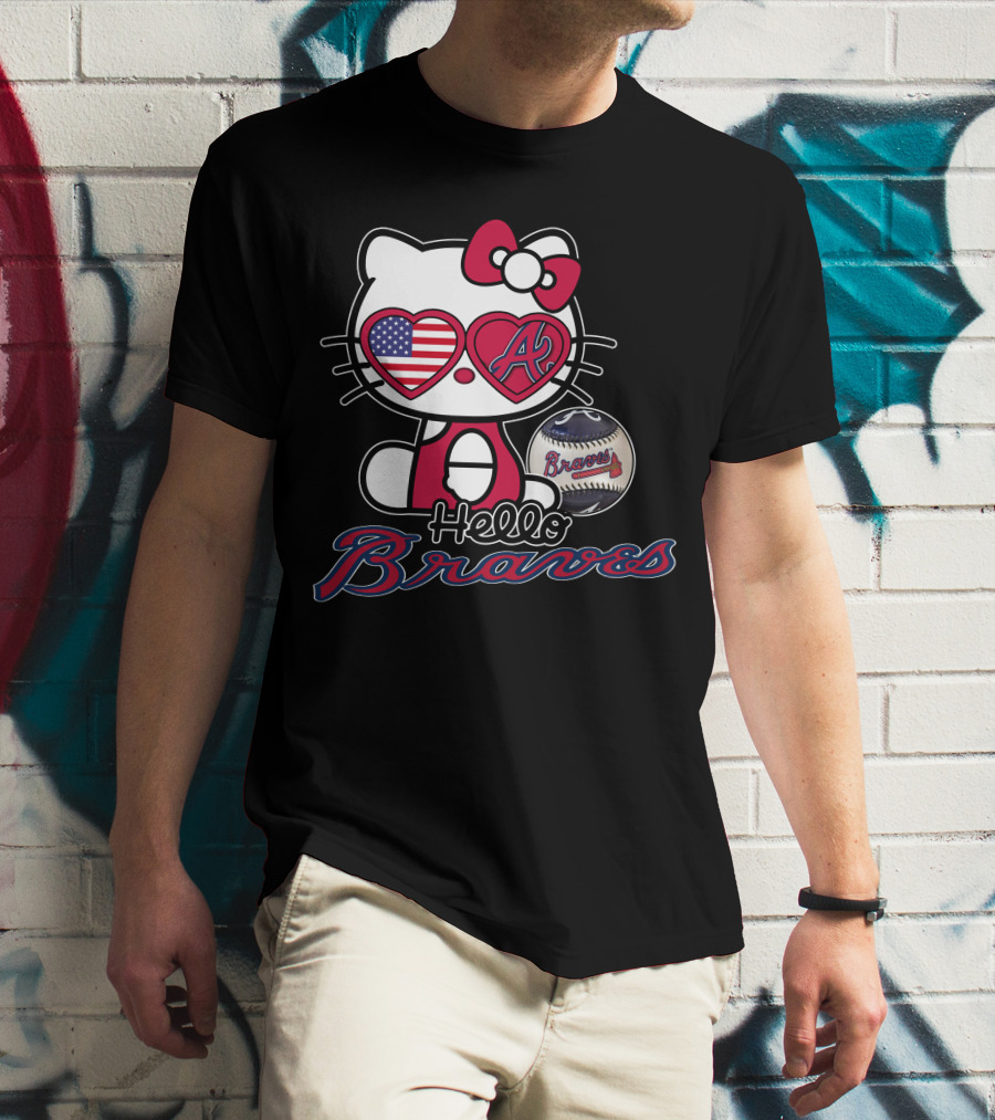 Hello Kitty Braves Patriotic Heart Baseball T-Shirt