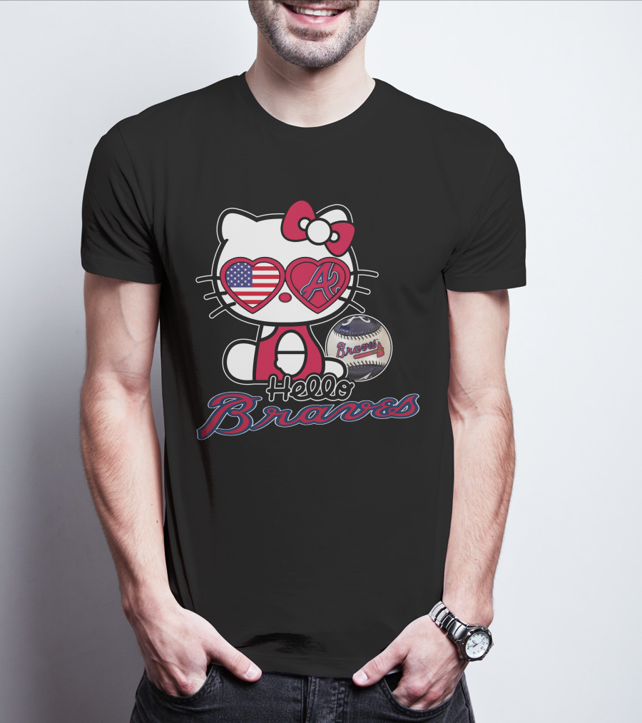 Hello Kitty Braves Patriotic Heart Baseball T-Shirt