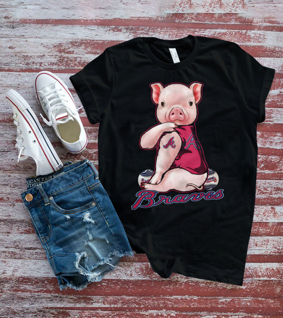 Pig In Atlanta Braves Jersey With Baseballs T-Shirt