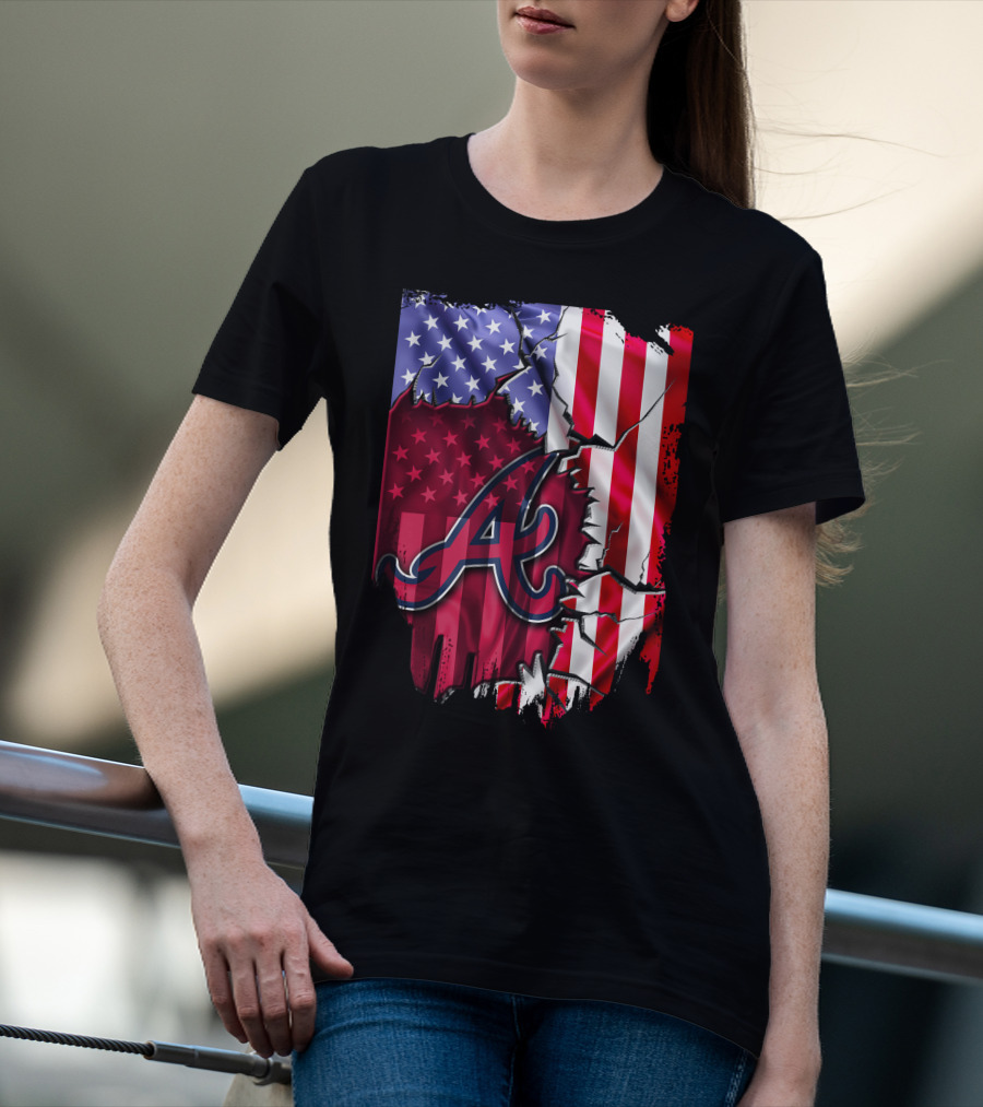 Flag V2 Atlanta Braves American Flag Ripped Baseball T-Shirt