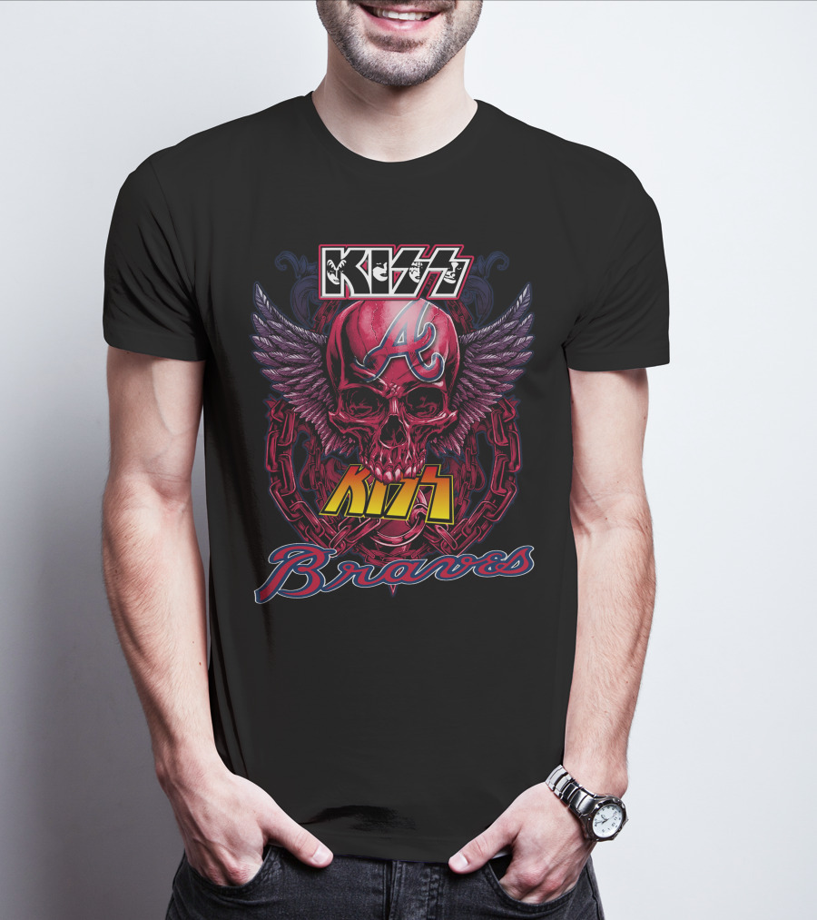 Kiss Atlanta Braves Skull Logo With Wings And Chains T-Shirt