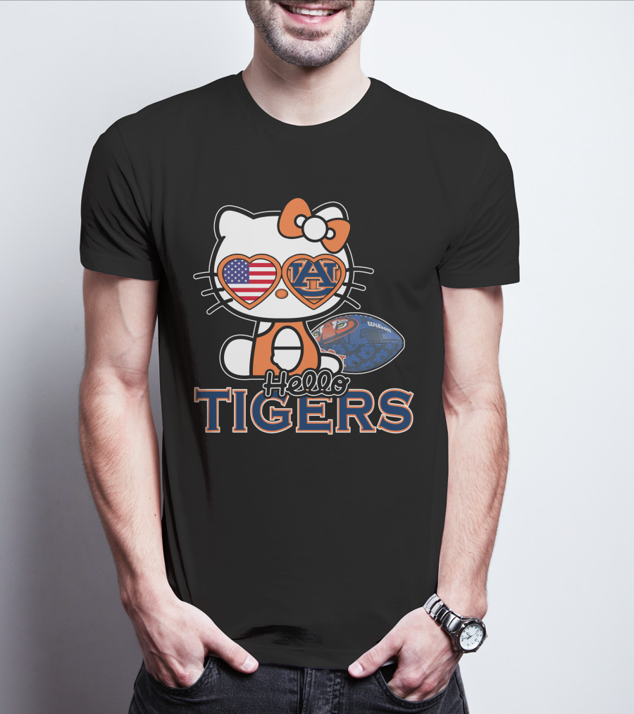Hello Kitty Auburn Tigers Football American Flag T-Shirt
