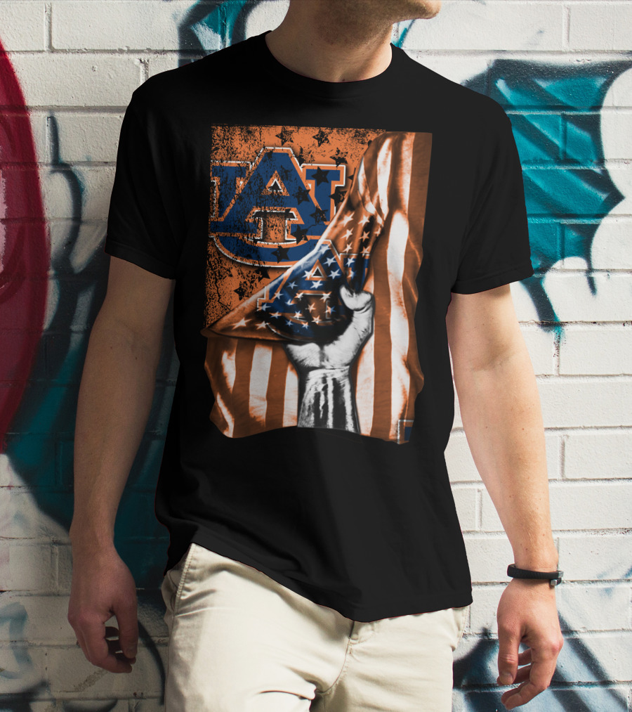 Auburn Tigers American Flag Design With Hand T-Shirt