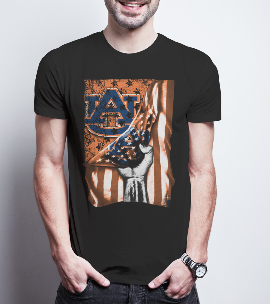 Auburn Tigers American Flag Design With Hand T-Shirt