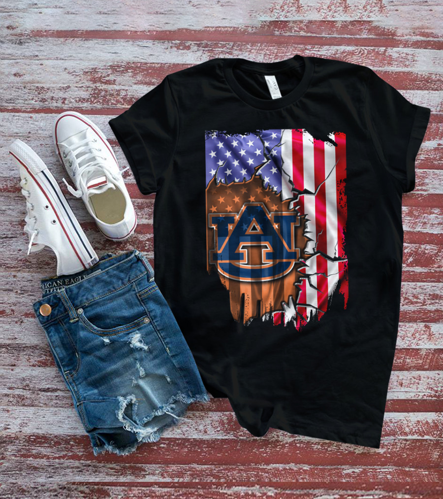 Flag V2 Auburn Tigers American Flag Vintage Style T-Shirt