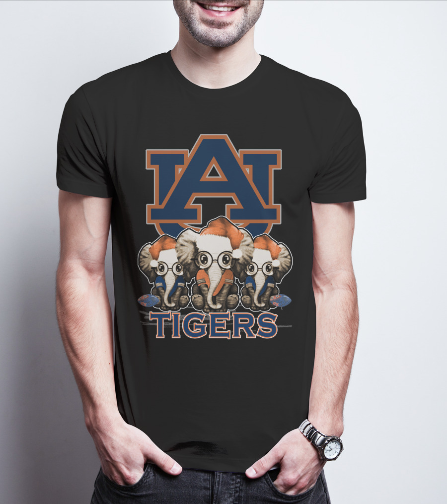 Auburn Tigers Elephant Christmas Santa Hat Trio T-Shirt