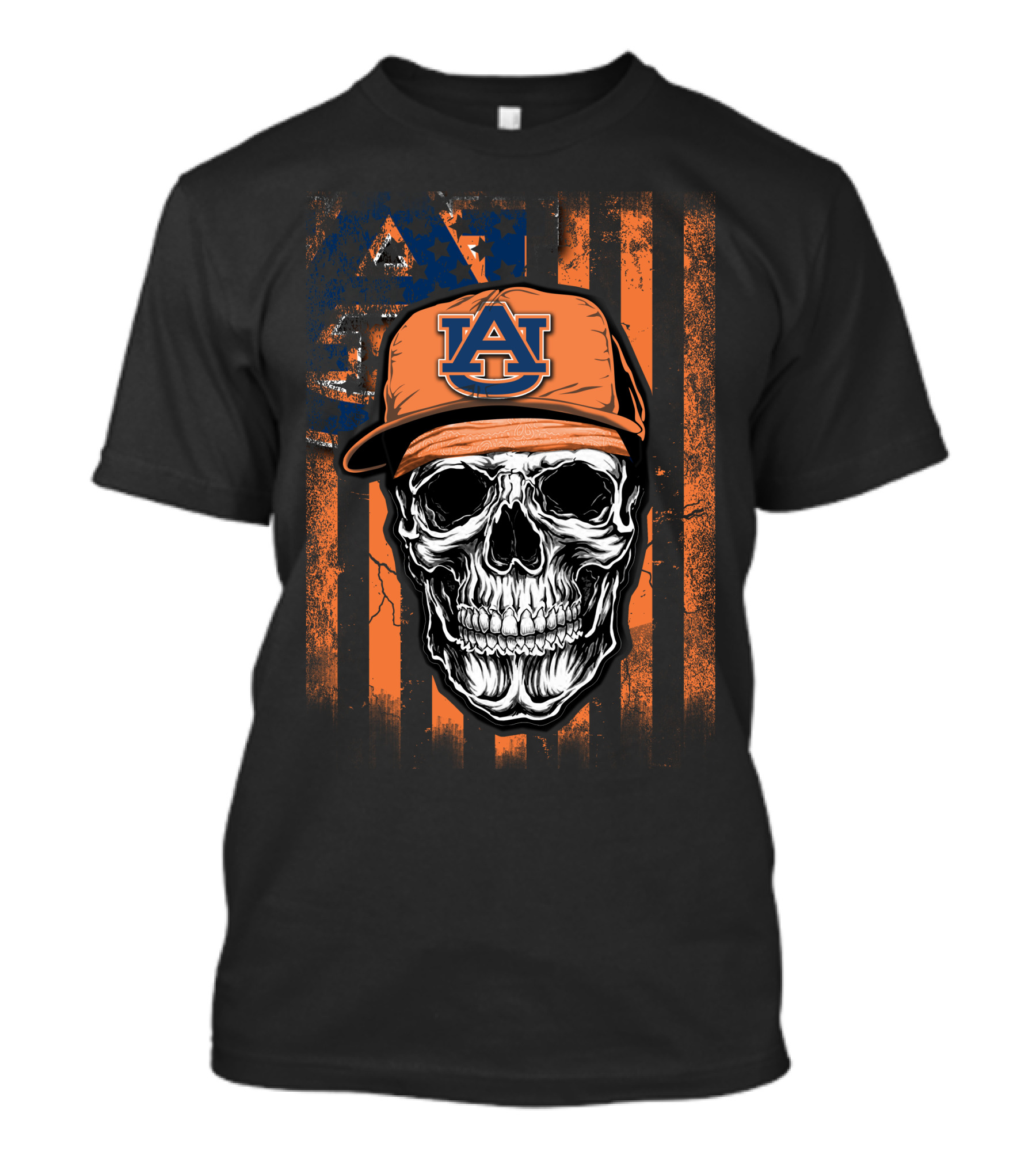 Skull V1 Auburn Tigers Au Logo Hat Orange Striped T-Shirt