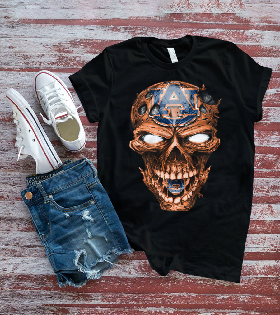 Skull V2 Auburn Tigers A Logo Horror T-Shirt