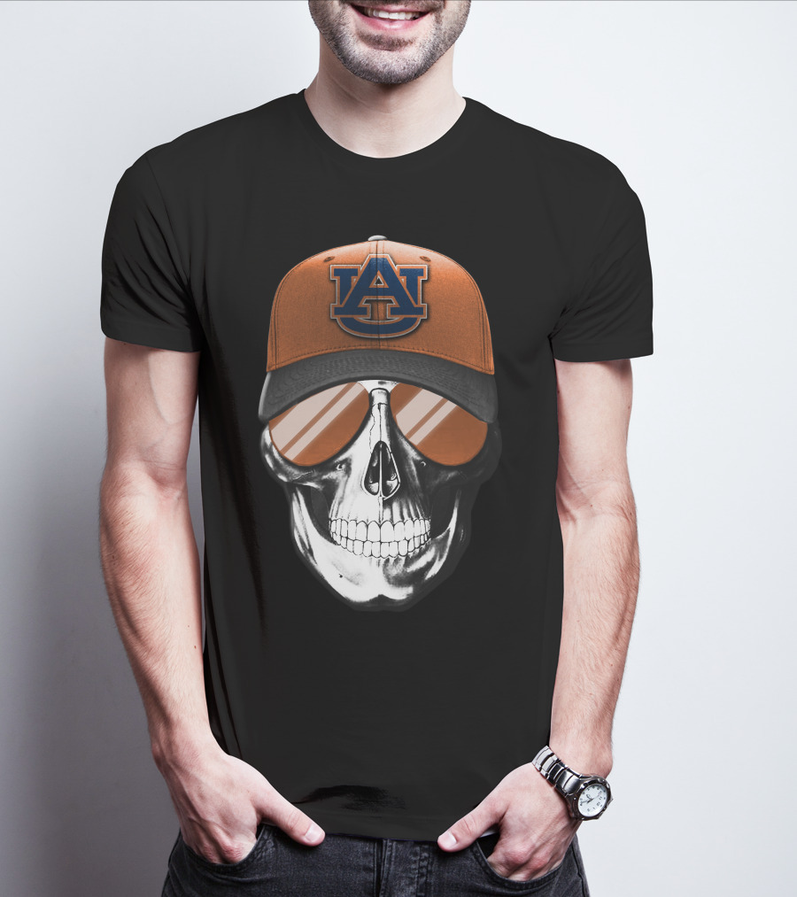 Skull V7 Auburn Tigers Hat And Sunglasses T-Shirt