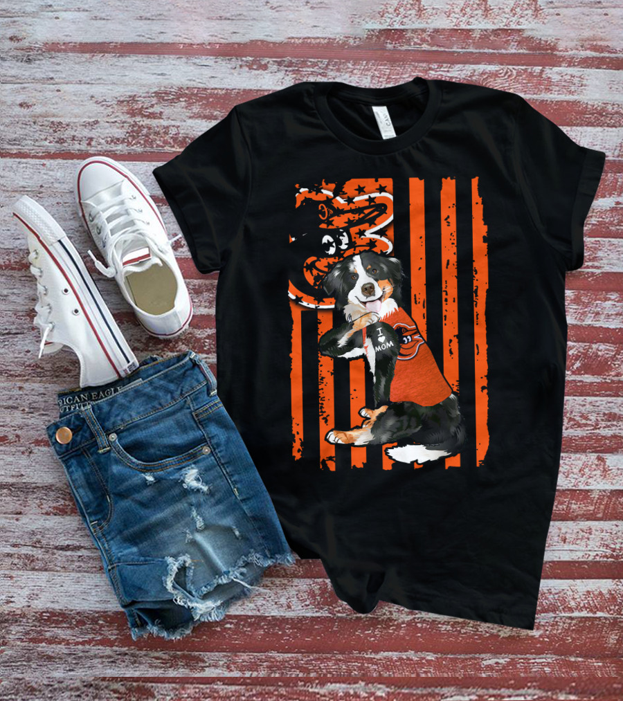Border Collie Baltimore Orioles I Mom Stripes T-Shirt