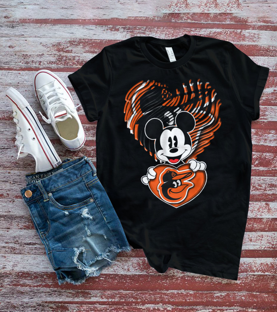 Mickey Mouse Heart Hands Baltimore Orioles T-Shirt