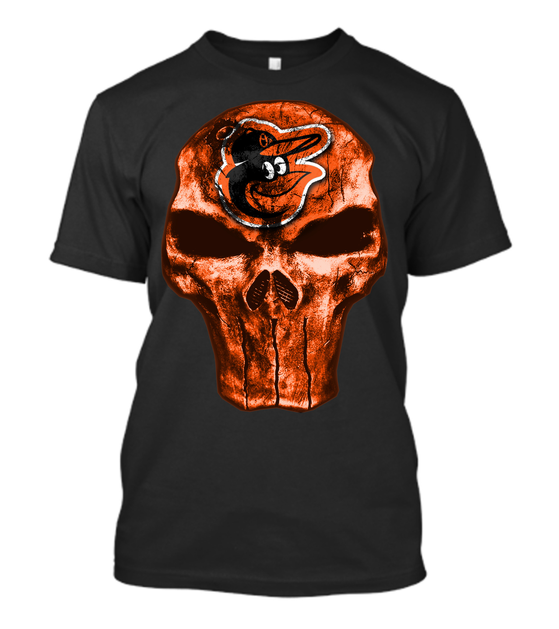 Skull V4 Baltimore Orioles Logo Grunge T-Shirt