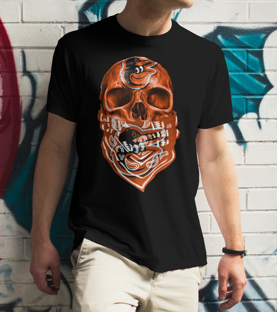 Skull Bandana V5 Baltimore Orioles T-Shirt