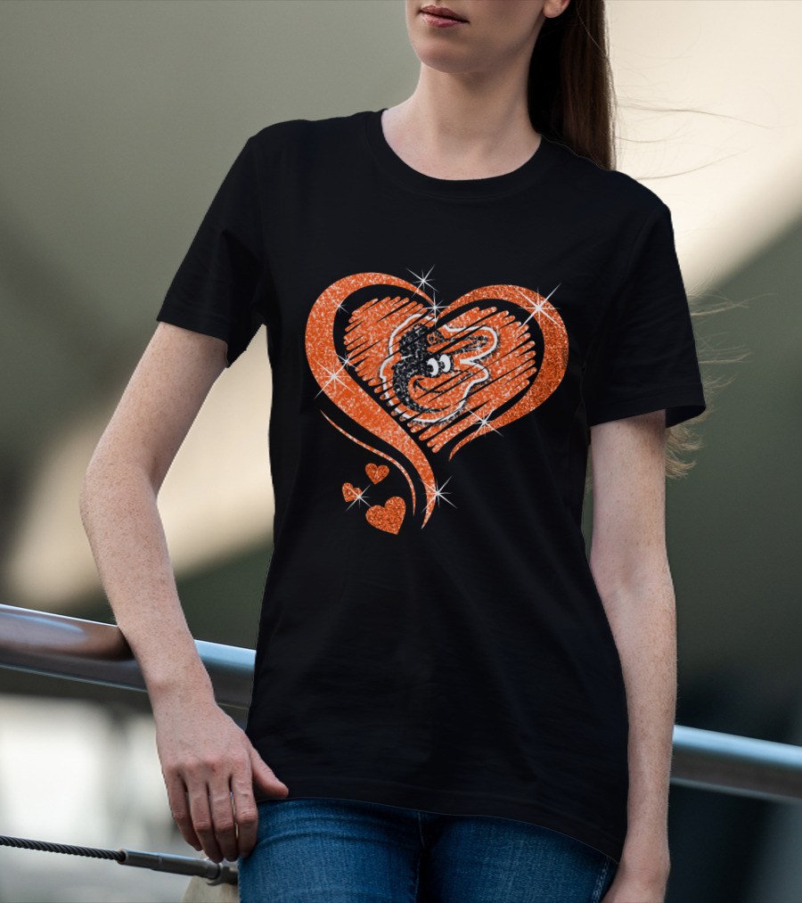 Heart Diamond Glitter Baltimore Orioles Bird T-Shirt