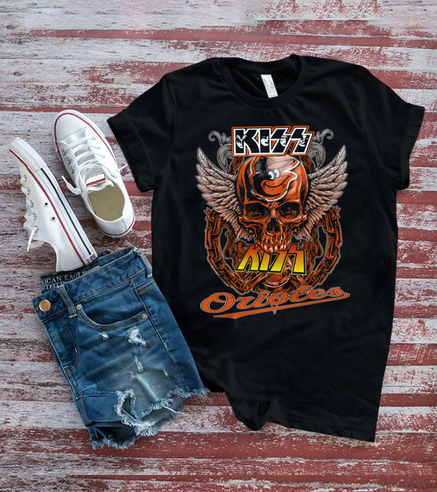 Kiss Baltimore Orioles Skull Winged T-Shirt