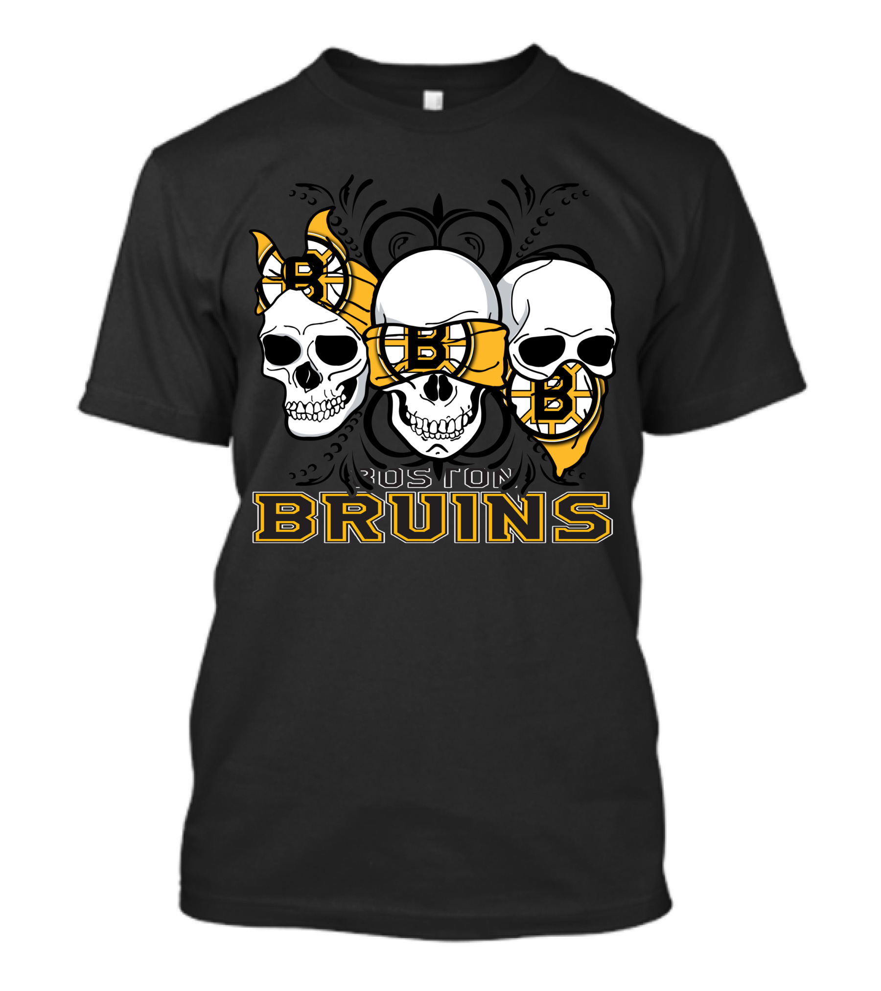 3 Skull Boston Bruins Hockey Skulls T-Shirt