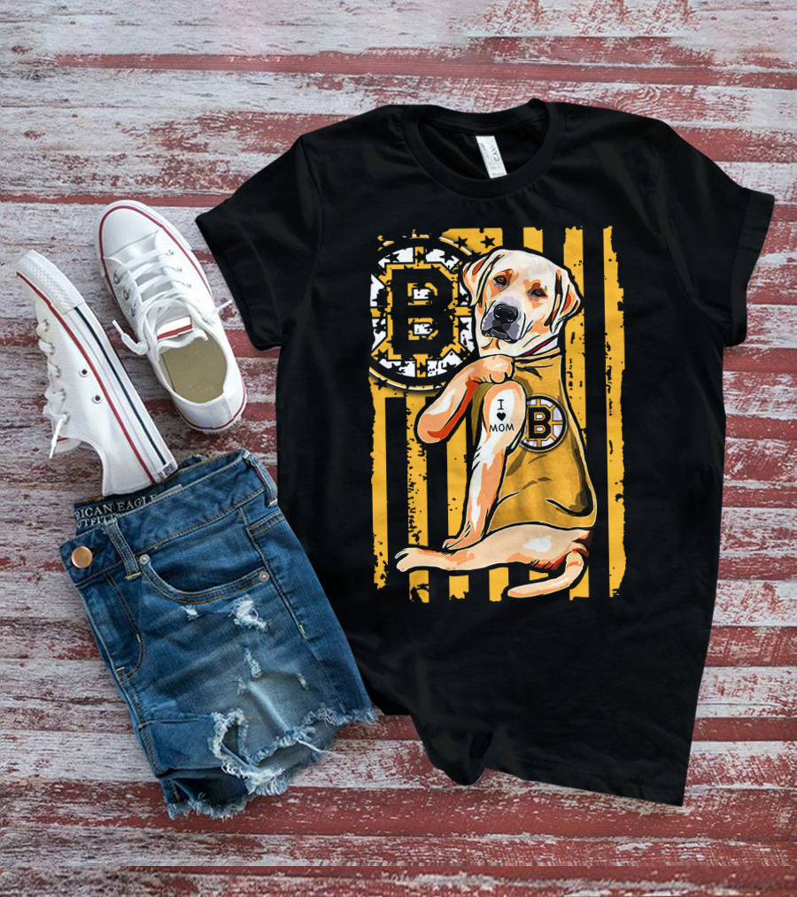 Boston Bruins Labrador Retriever I Love Mom T-Shirt