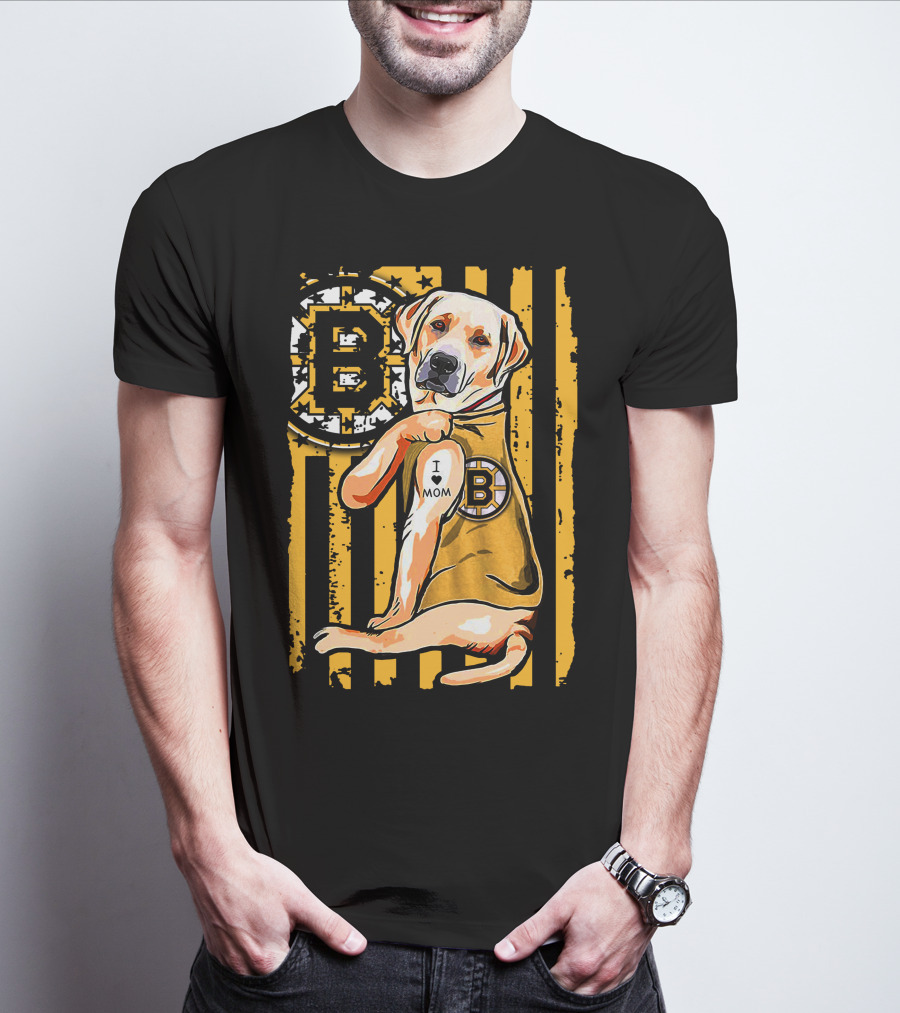 Boston Bruins Labrador Retriever I Love Mom T-Shirt