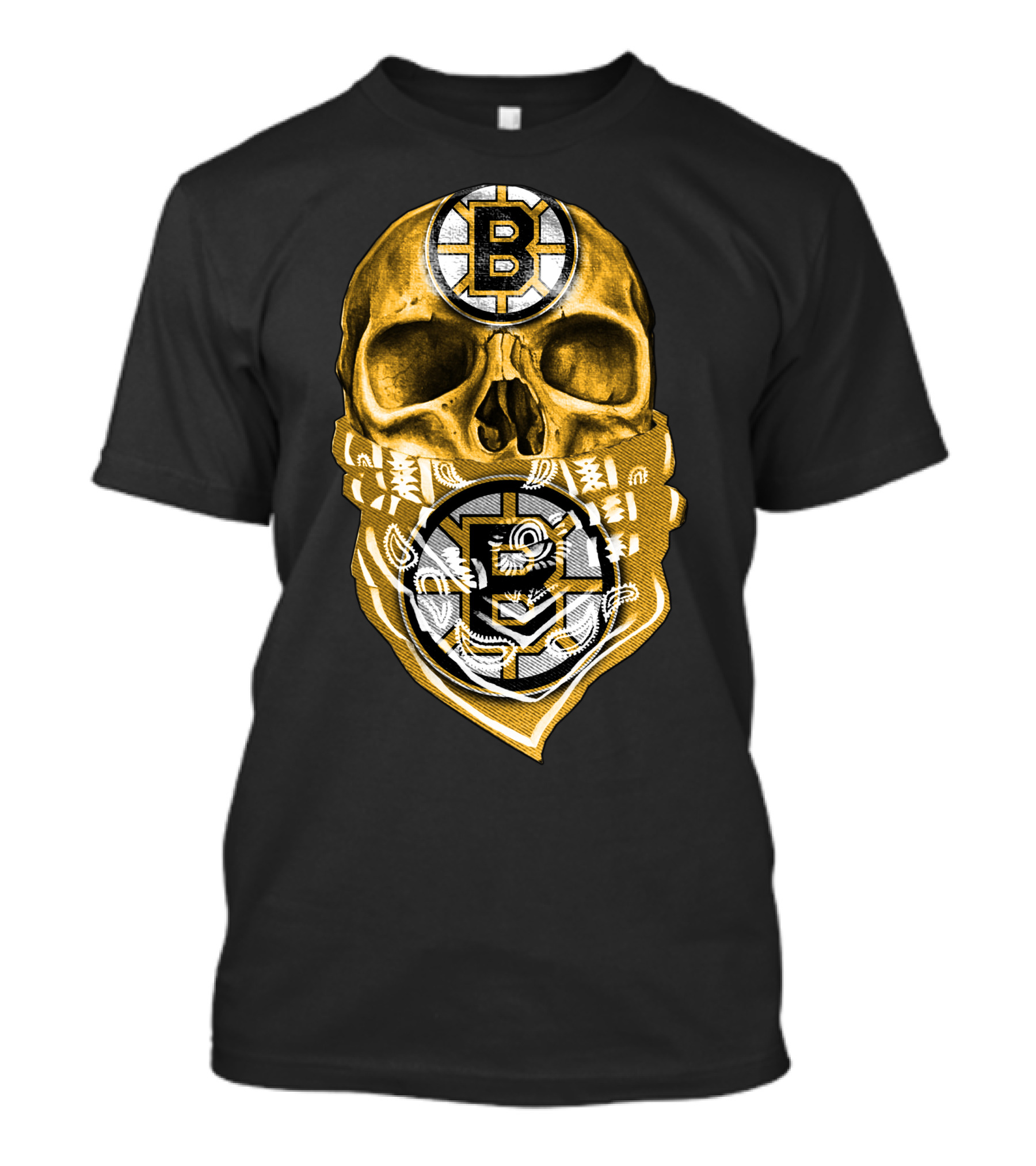 Boston Bruins Skull Bandana Logo Fan T-Shirt