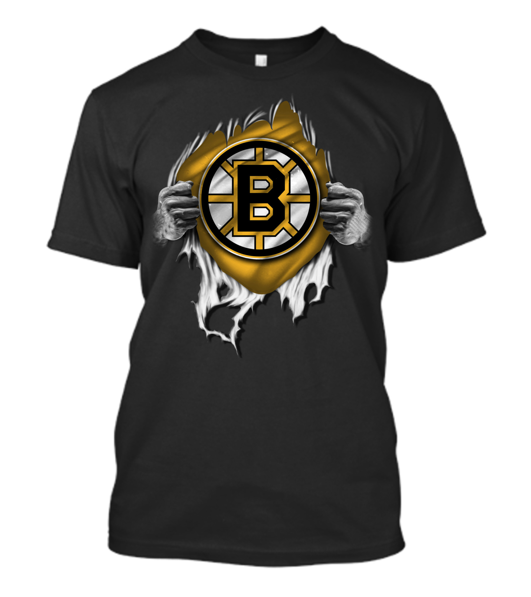 Torn Boston Bruins Hockey Emblem Revealed By Ripping Hands T-Shirt