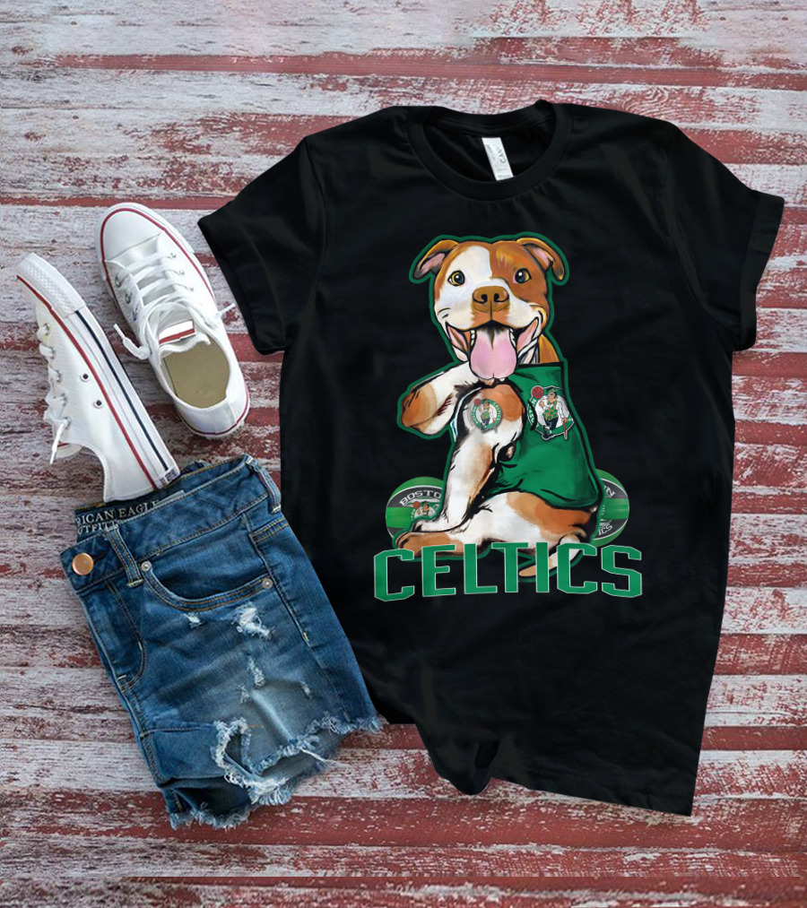 Boston Celtics Pitbull Fan With Team T-Shirt