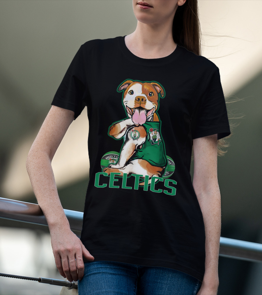 Boston Celtics Pitbull Fan With Team T-Shirt
