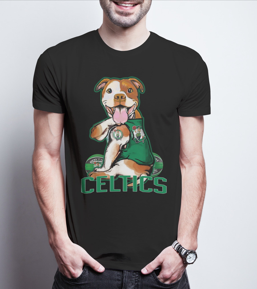 Boston Celtics Pitbull Fan With Team T-Shirt