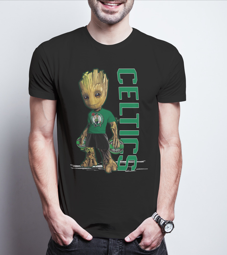 Groot Celtics Boston Fan Art Marvel Basketball Collaboration T-Shirt