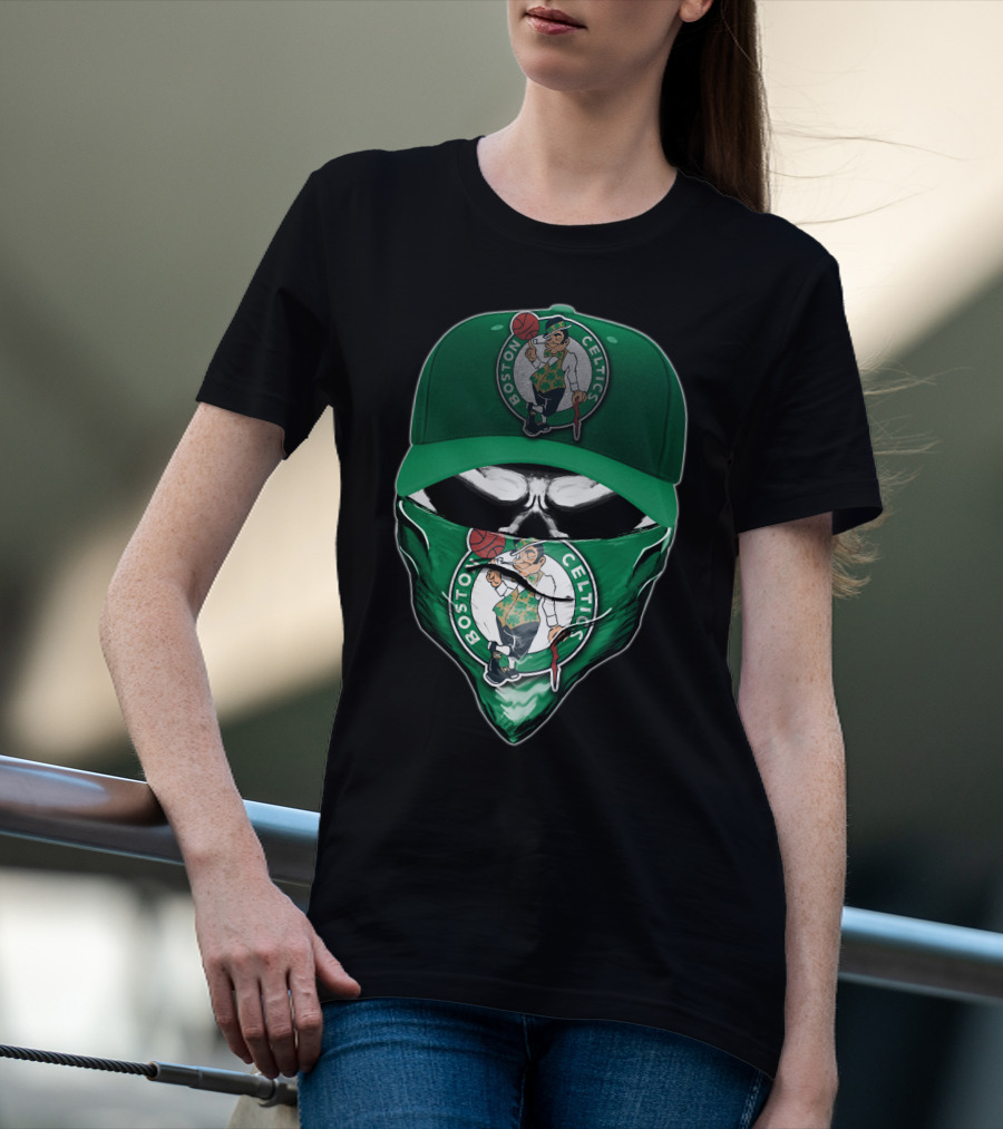 Boston Celtics Skull Mask Green Hat T-Shirt