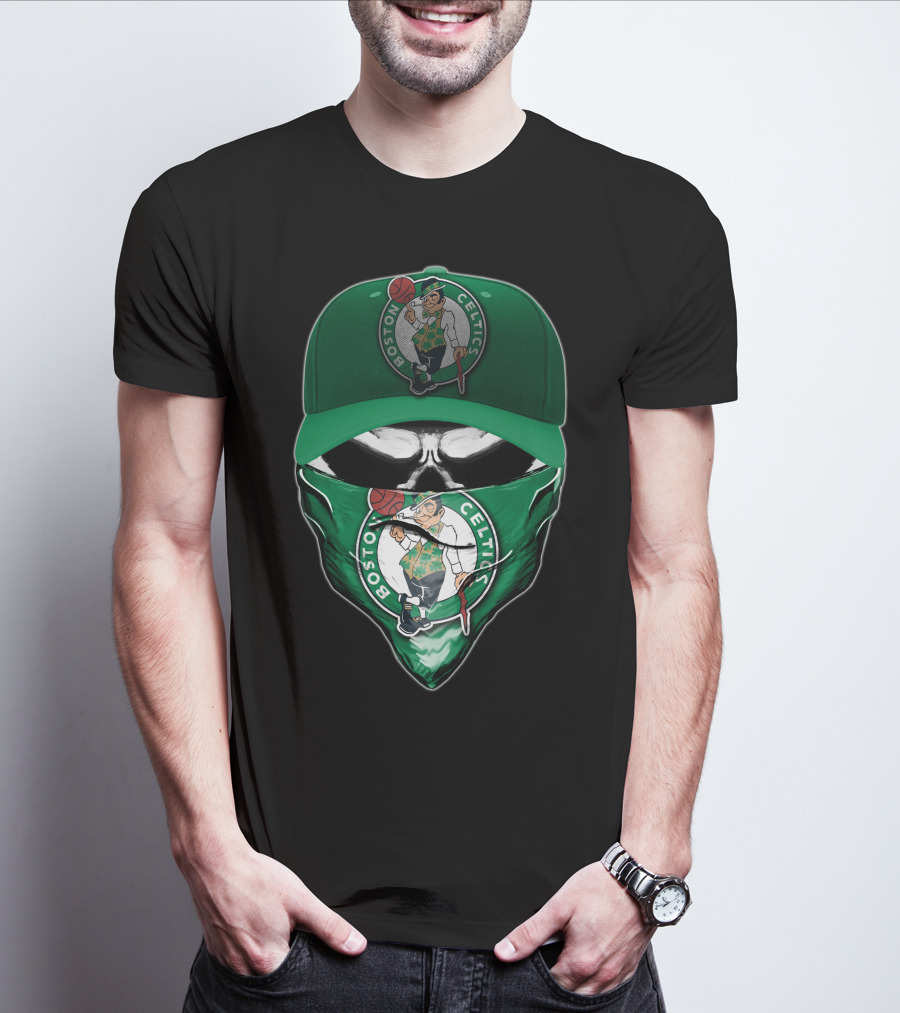 Boston Celtics Skull Mask Green Hat T-Shirt