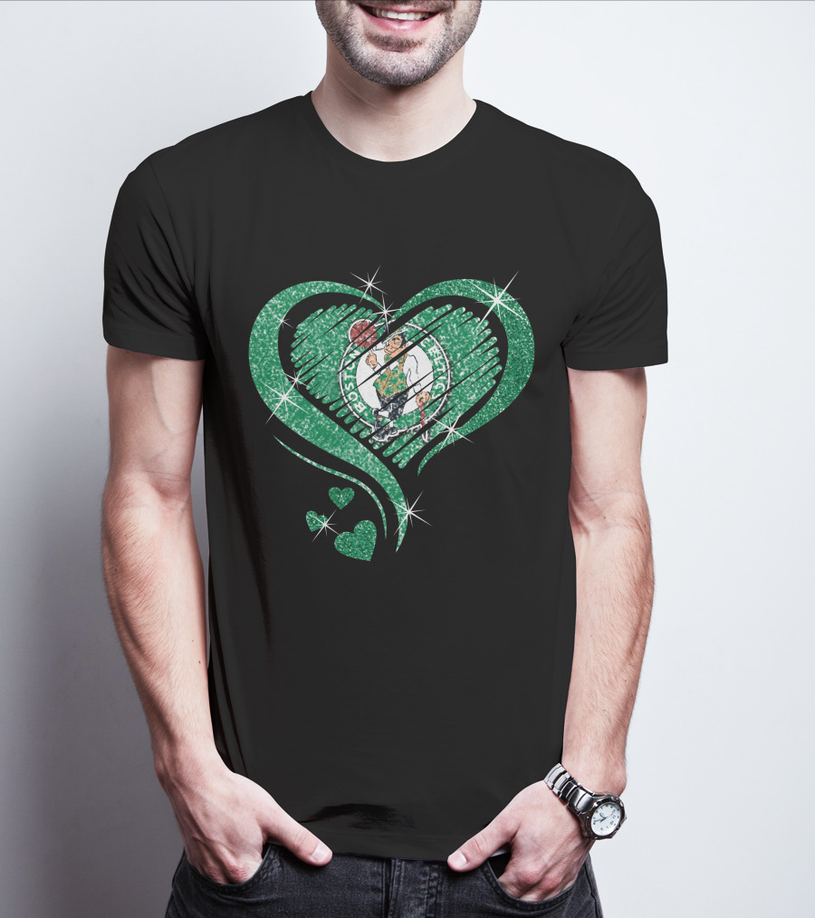 Heart Diamond Glitter Boston Celtics Emblem T-Shirt