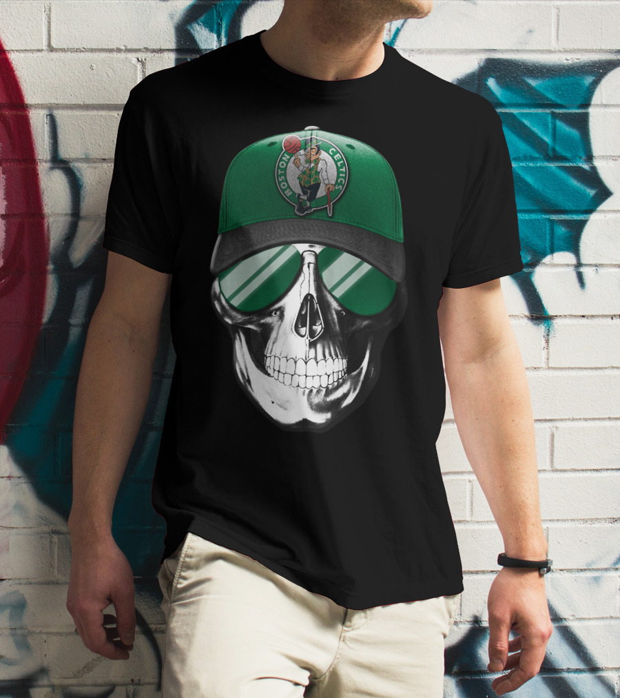 Boston Celtics Skull With Hat And Sunglasses T-Shirt