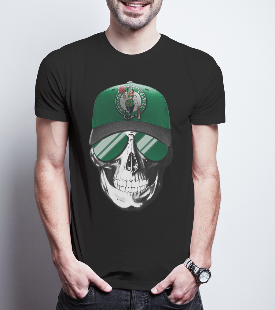 Boston Celtics Skull With Hat And Sunglasses T-Shirt