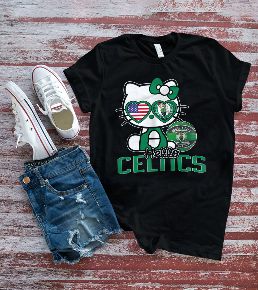 Hello Kitty Boston Celtics USA Heart Patch T-Shirt