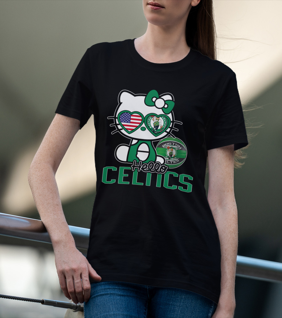 Hello Kitty Boston Celtics USA Heart Patch T-Shirt
