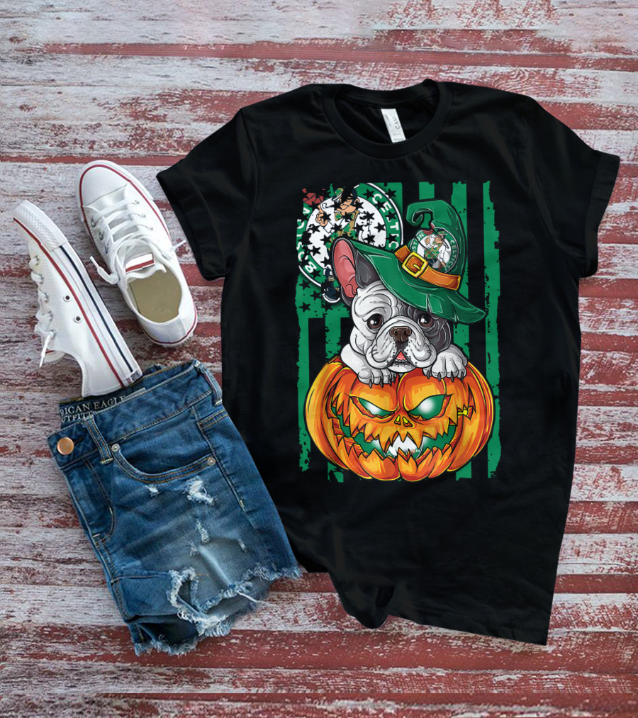 Bulldog Halloween Boston Celtics Pumpkin Hat T-Shirt