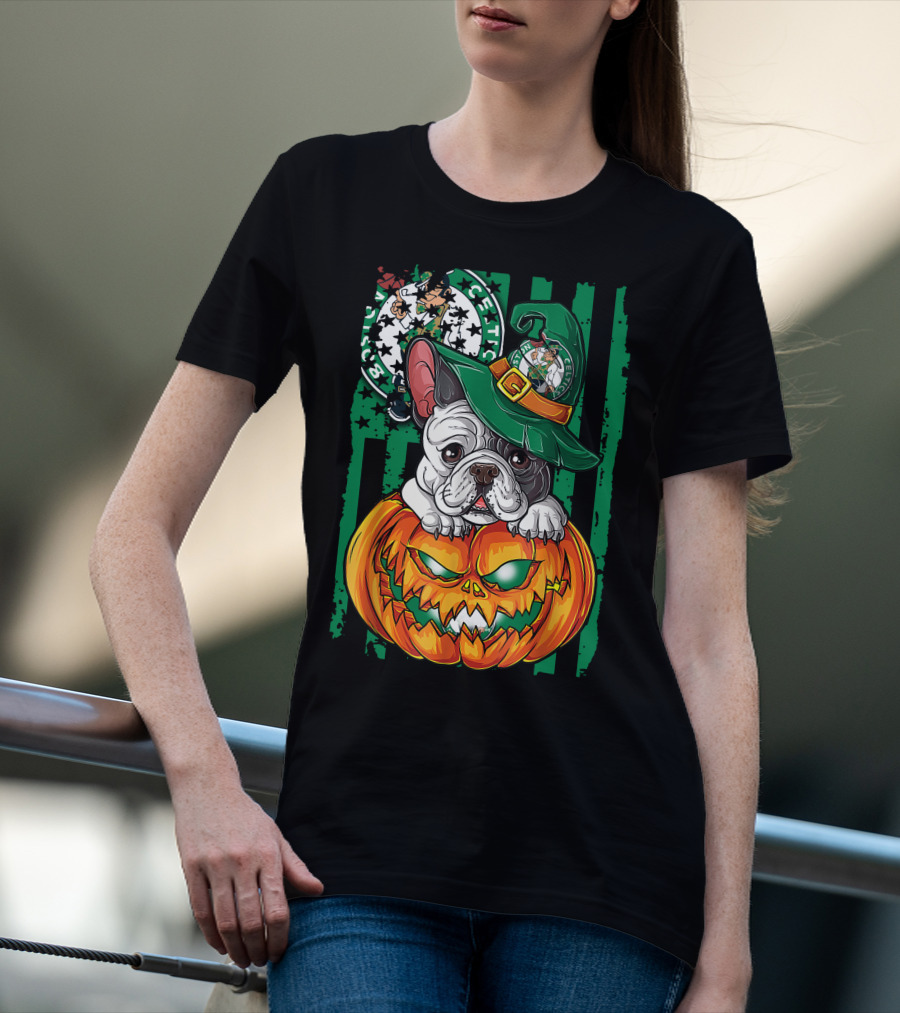 Bulldog Halloween Boston Celtics Pumpkin Hat T-Shirt