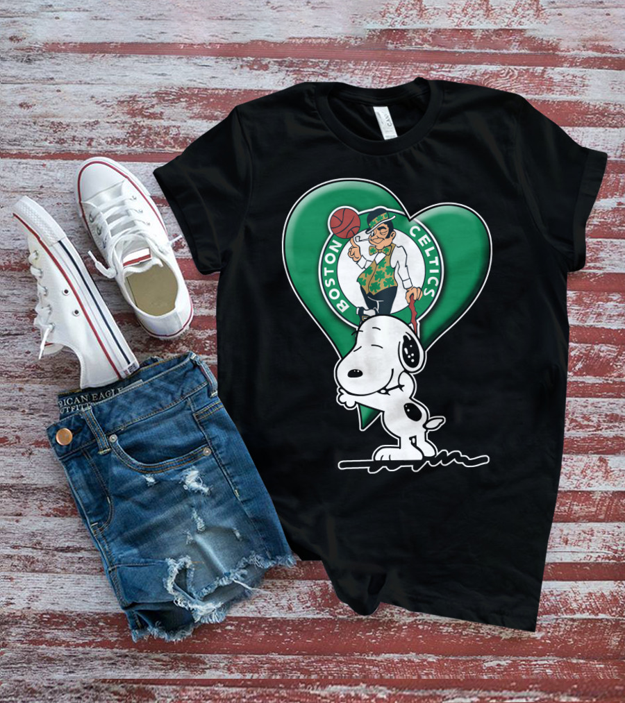 Snp V1 Boston Celtics Heart With Snoopy T-Shirt