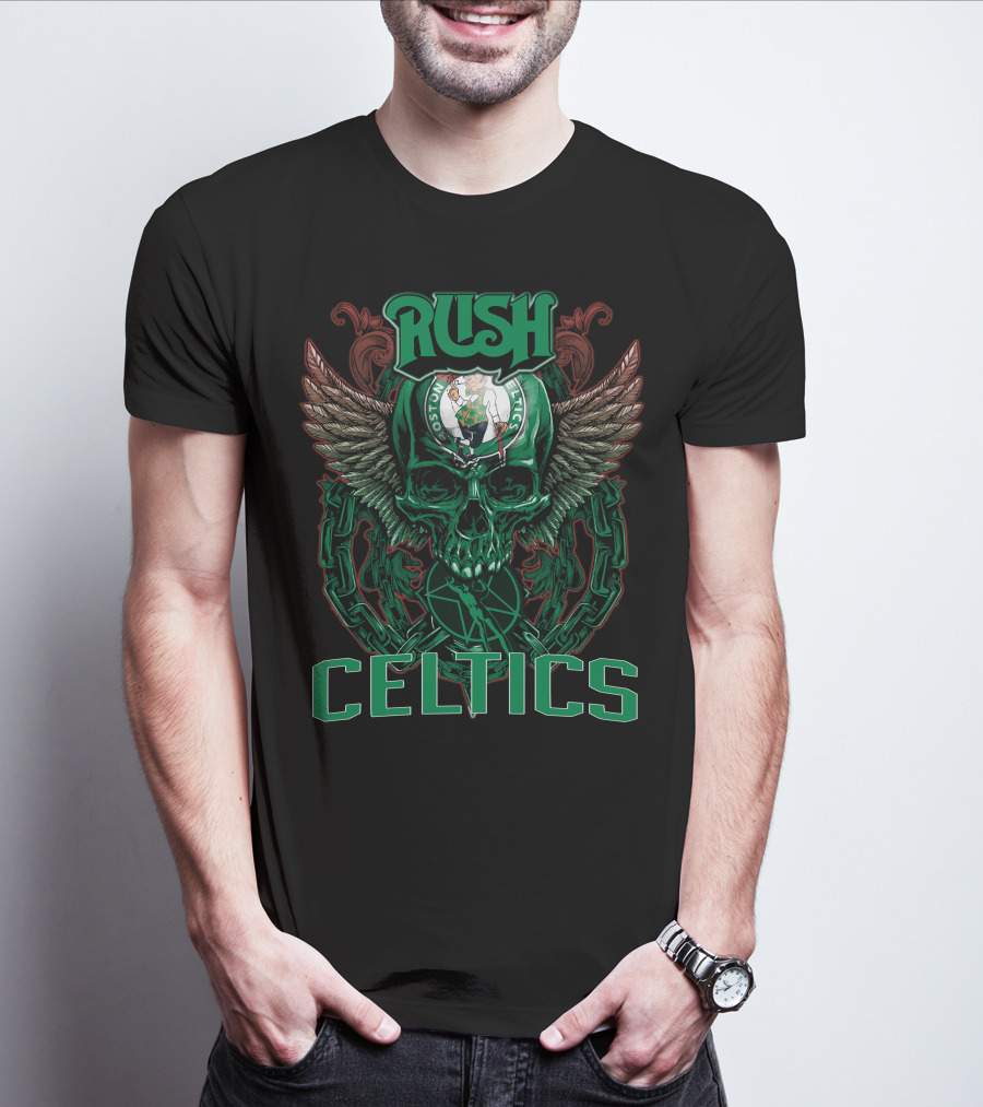 Rush Boston Celtics Skull Wings Chain T-Shirt