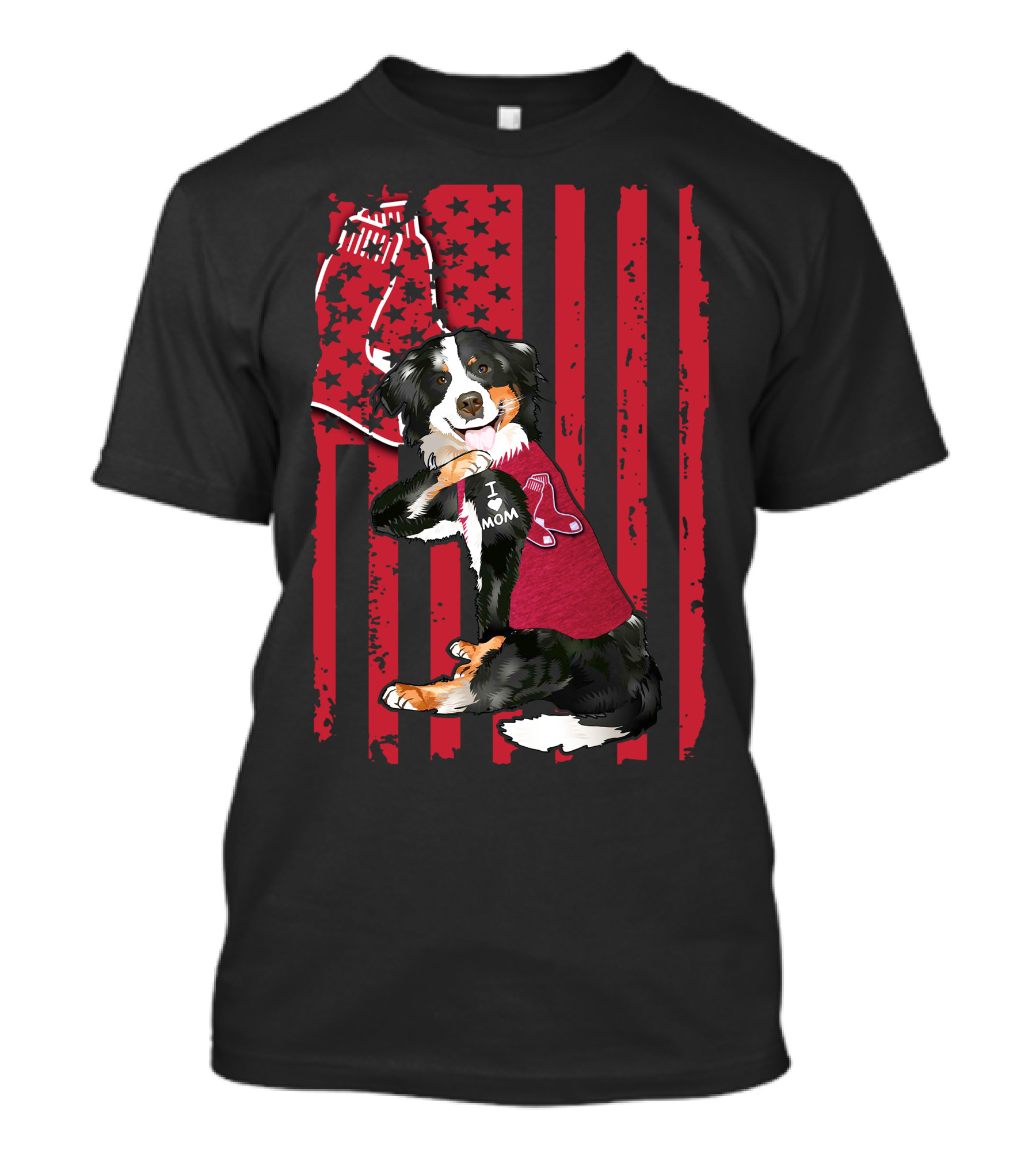 Border Collie I Love Mom Boston Red Sox Baseball Patriotic T-Shirt