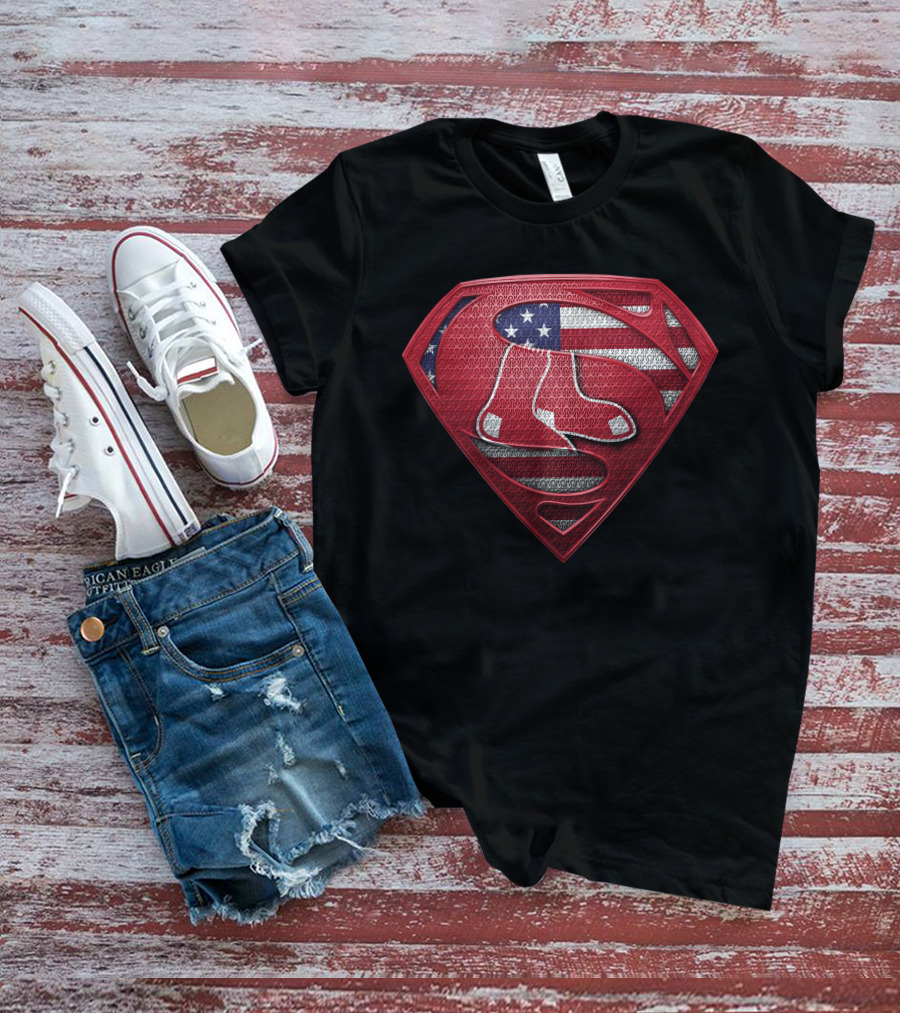 Boston Red Sox Superman Shield American Flag T-Shirt