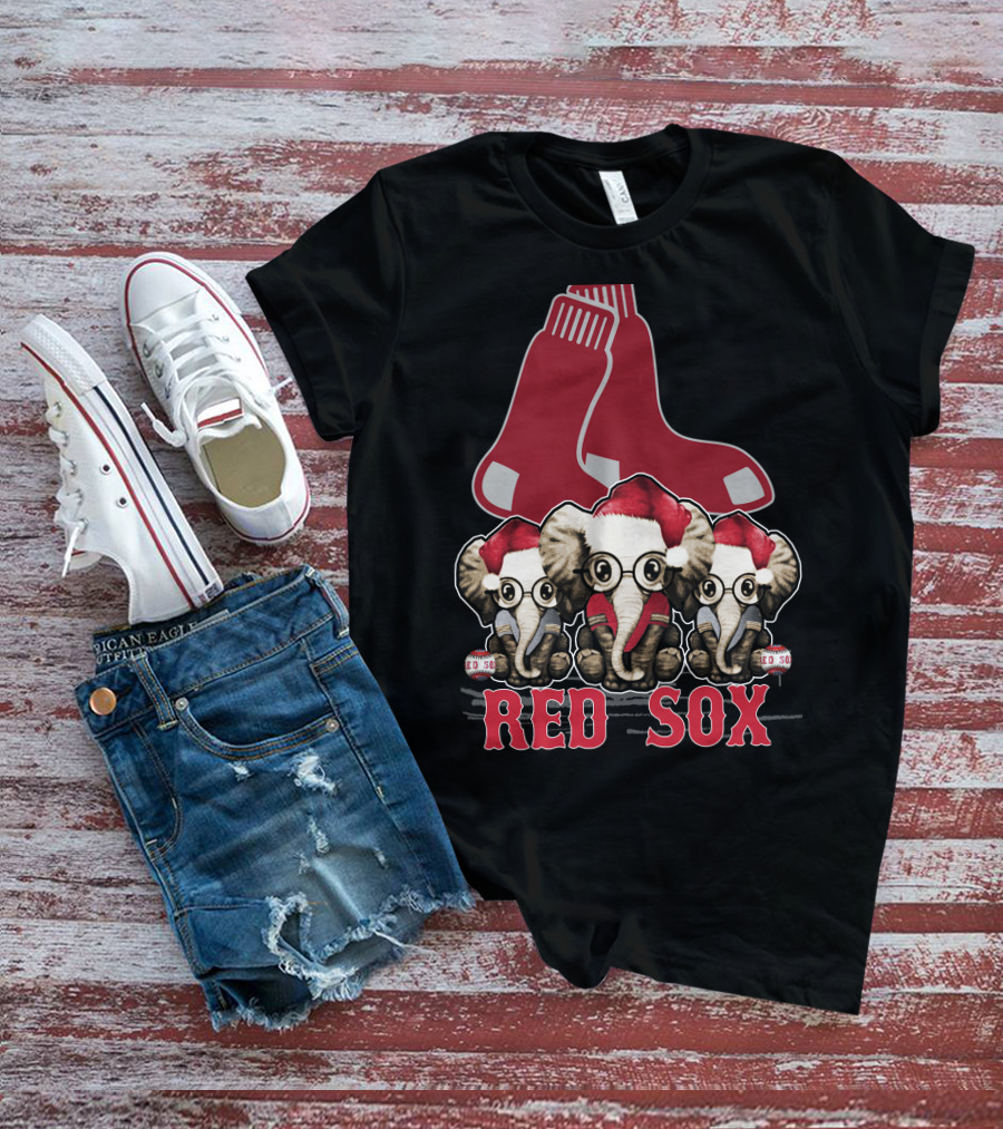 Elephan Xmas Red Sox Santa Hat Trio T-Shirt